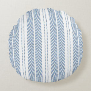 Soft Blue Herringbone Fern Striped Pattern Round Pillow