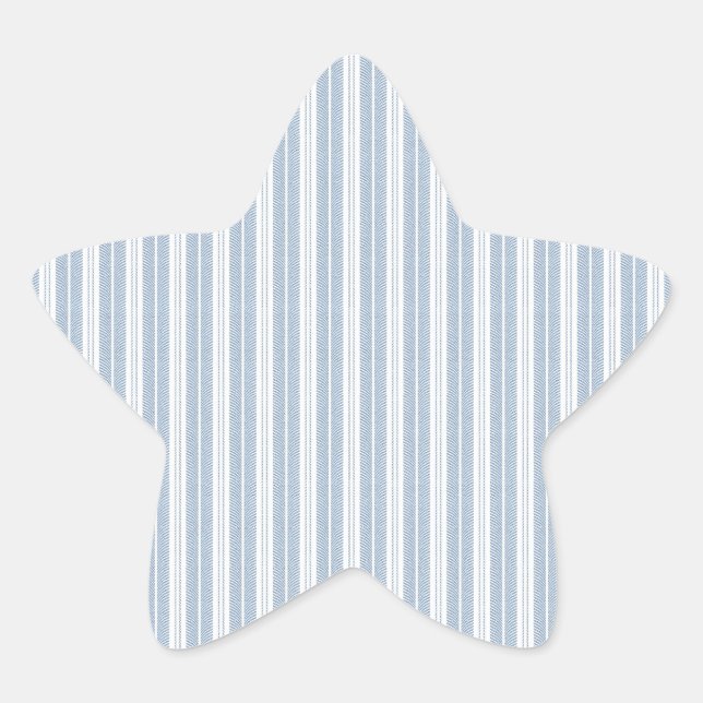 Soft Blue Herringbone Fern Striped Pattern Star Sticker (Front)