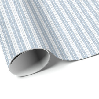 Soft Blue Herringbone Fern Striped Pattern Wrapping Paper