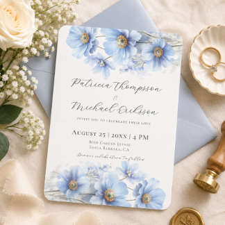 Soft Blue Himalayan Poppy Flower Garden Wedding Invitation