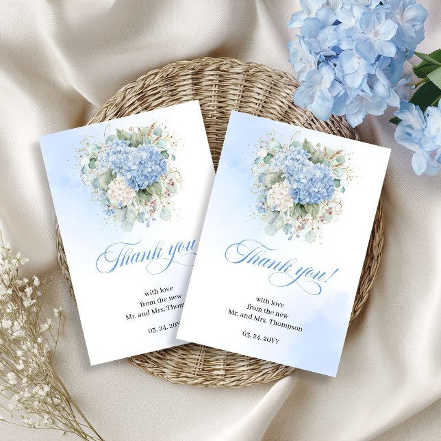 Soft Blue Hydrangea Eucalyptus thank you card (Soft Blue Hydrangea Eucalyptus thank you card)