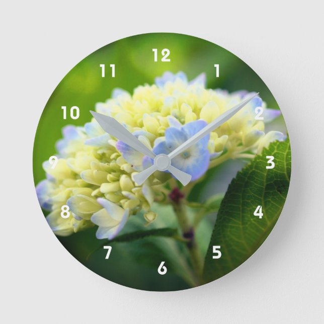 Soft Blue Hydrangea Flower Round Clock (Front)