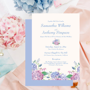 Soft Blue, Hydrangea Flowers, Wedding Invitation