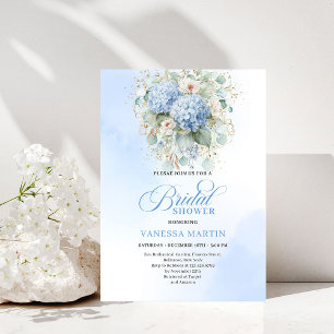 Soft Blue Hydrangea Gold Bridal Shower Invitation