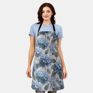 Soft Blue Hydrangea Grey Floral Pattern Apron