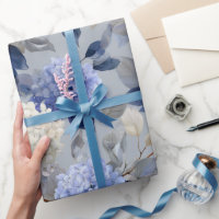 Soft Blue Hydrangea Grey Floral Pattern