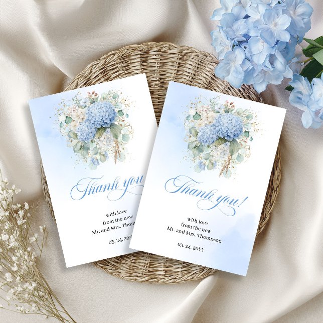 Soft Blue Hydrangeas Eucalyptus Wedding thank you  Card (Soft Blue Hydrangeas Eucalyptus Wedding thank you card)