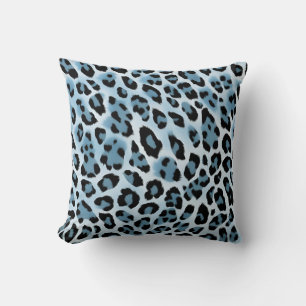 Soft Blue Leopard Print Throw Pillow