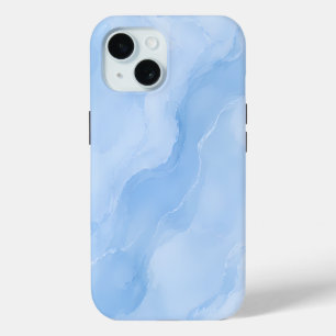 Soft Blue Marble Abstract Pattern iPhone 15 Case