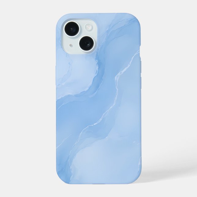 Soft Blue Marble Abstract Pattern iPhone 15 Case (Back)