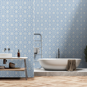 Soft Blue Mediterranean Tiles  Wallpaper