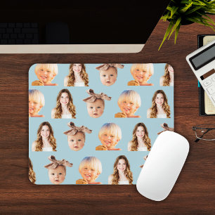 Soft Blue Mom of 3 Kids Photo Personalized Mouse Pad