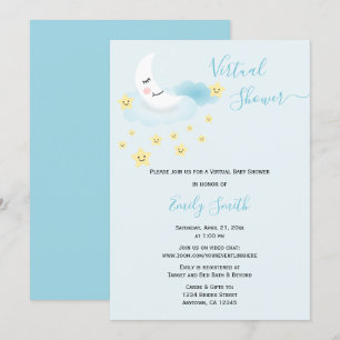 Soft Blue Moon & Stars   Virtual Baby Shower Invitation
