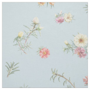 Soft Blue Moss Rose Watercolor Floral Fabric