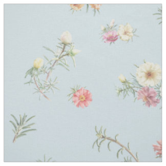 Soft Blue Moss Rose Watercolor Floral Fabric