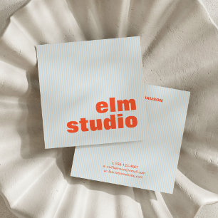 Soft Blue Orange Striped Bold Square Colorful Fun Business Card