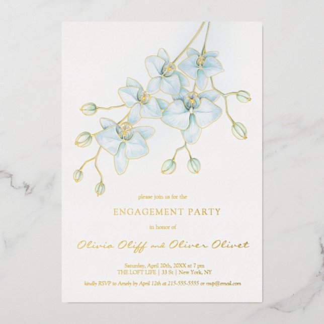 Soft Blue Orchid Engagement Party Invitation (Recto)