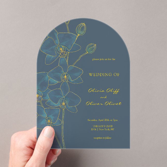 Soft Blue Orchid Wedding Acrylic Invitations (Insitu (Handheld))