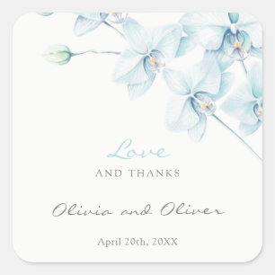 Soft Blue Orchid Wedding Love and Thanks Square Sticker