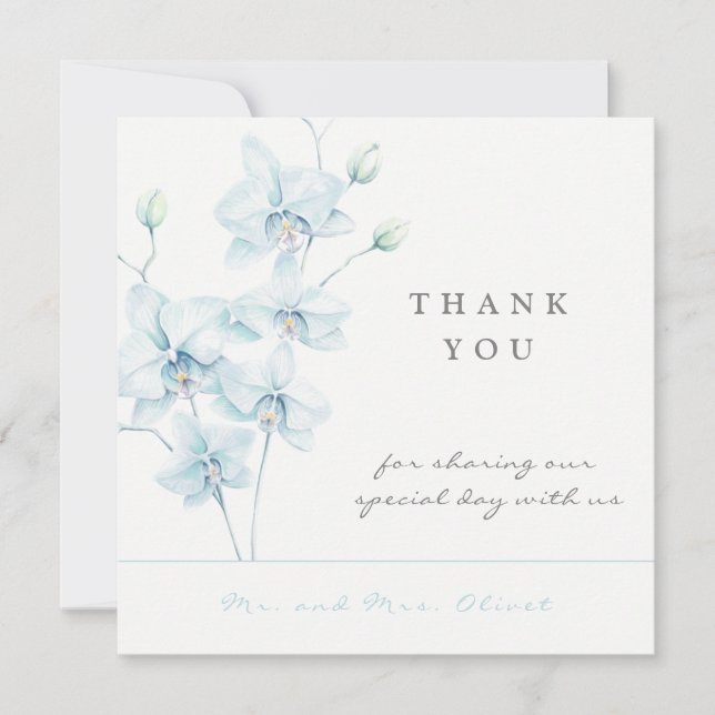 Soft Blue Orchid Wedding Thank You Card (Front)