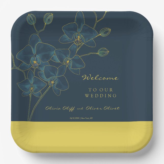 Soft Blue Orchid Wedding Welcome Paper Plate (Front)