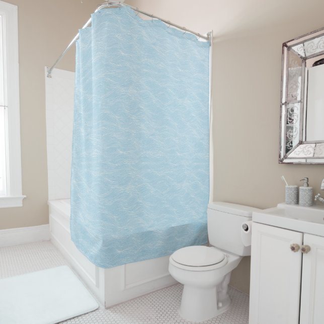 Soft Blue Organic Wave Pattern Bathroom Decor (In Situ)