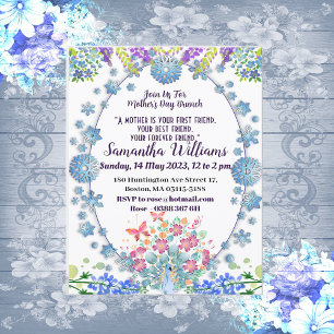 Soft Blue Pastel Flower Bud Mothers Day Floral Invitation