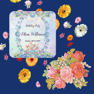 Soft Blue Pastel Hydrangea Purple Oval Birthdays Square Sticker
