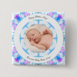 Soft Blue Pastels Custom Mother’s Day Photo Gift 2 Inch Square Button