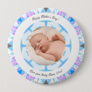 Soft Blue Pastels Custom Mother’s Day Photo Gift 4 Inch Round Button