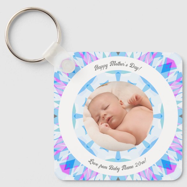 Soft Blue Pastels Custom Mother’s Day Photo Gift Keychain (Front)