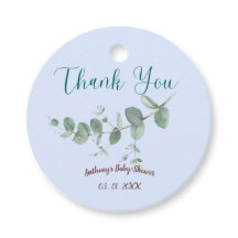 Soft Blue Personalized Botanical Favour Tag