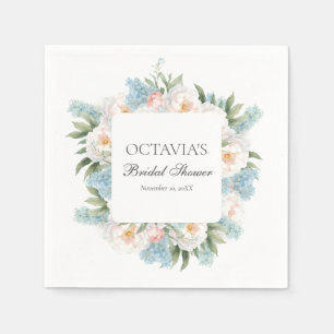 SOFT BLUE PINK BLOOMING FLOWERS BRIDAL MONOGRAM NAPKIN
