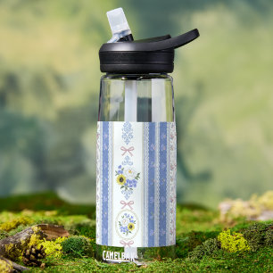 Soft Blue Pink Floral Lace Vintage Cottagecore Water Bottle