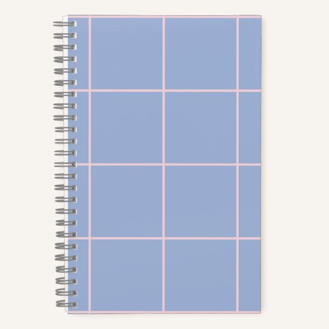 Soft Blue & Pink Grid Pattern Notebook (Front)