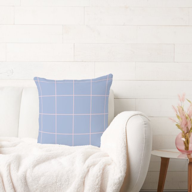 Soft Blue & Pink Grid Pattern Throw Pillow (Couch)