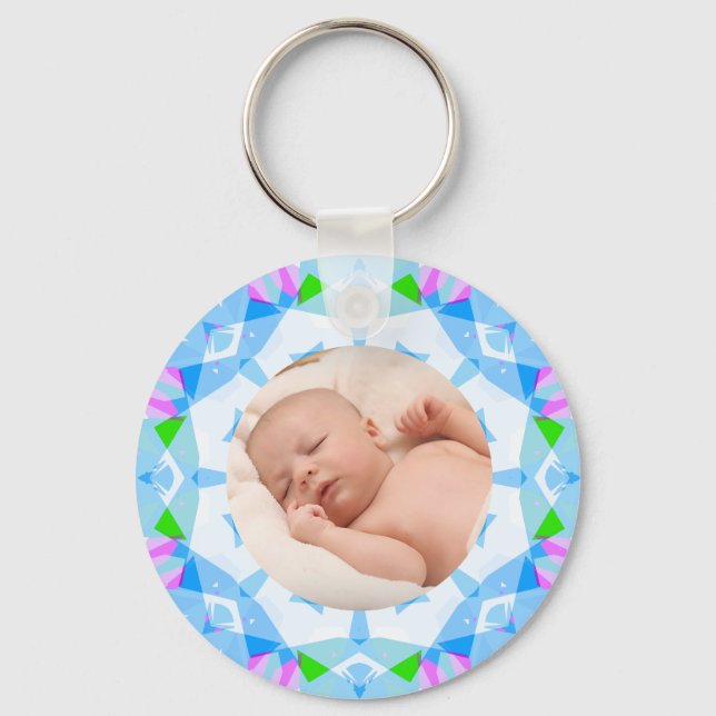 Soft Blue Pretty Pastels Custom Photo Mother’s Day Keychain (Front)