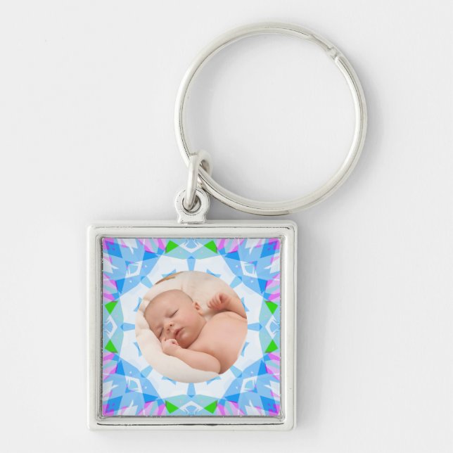 Soft Blue Pretty Pastels Custom Photo Mother’s Day Keychain (Front)