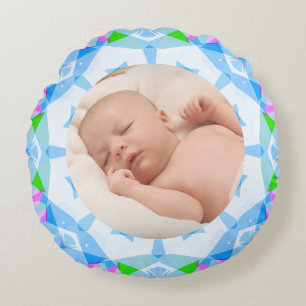 Soft Blue Pretty Pastels Custom Photo Mother’s Day Round Pillow