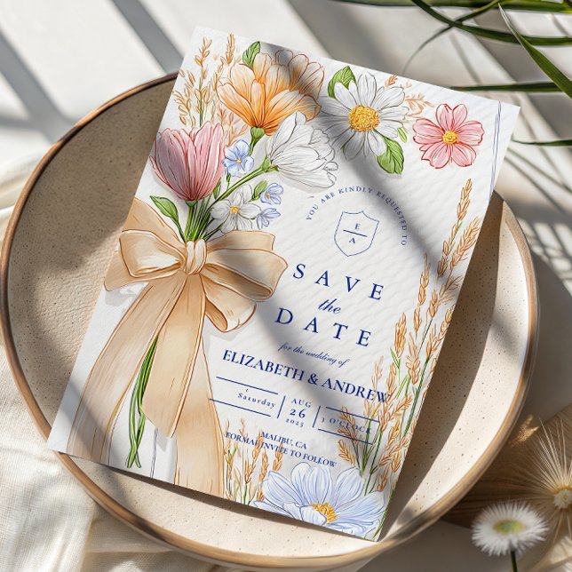 Soft Blue Ribbon Floral Wedding Save The Date (Creator Uploaded)