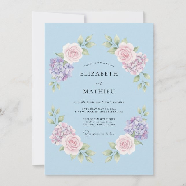 Soft Blue Romantic Spring Wedding Invitation (Front)