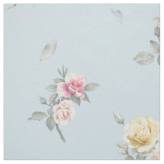 Soft Blue Rose Watercolor Floral Fabric
