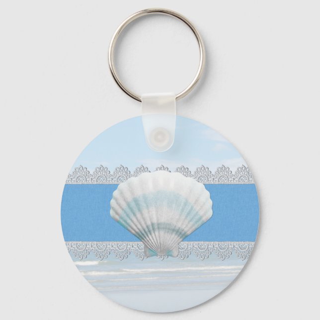 Soft Blue Seashell And Lace Keychain (Front)