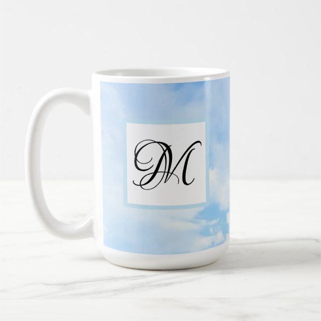 Soft Blue Sky Photo Elegant Single Fancy Initial Coffee Mug (Left)
