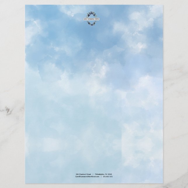 Soft Blue Sky Watercolor Cloud Letterhead (Front)