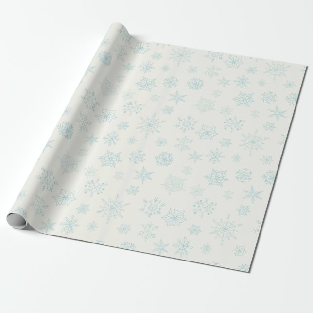 Soft Blue Snowflake Wrapping Paper (Unrolled)