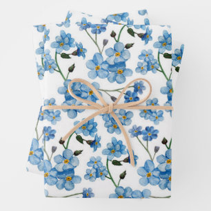 Soft Blue Spring Floral Pattern Forget-Me-Not Wrapping Paper Sheet