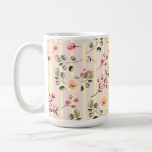 Soft Blue Stripe Floral Coffee Mug