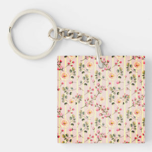 Soft Blue Stripe Floral  Keychain