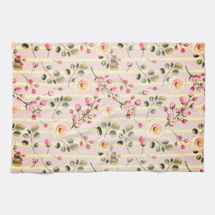 Soft Blue Stripe Floral  Kitchen Towel